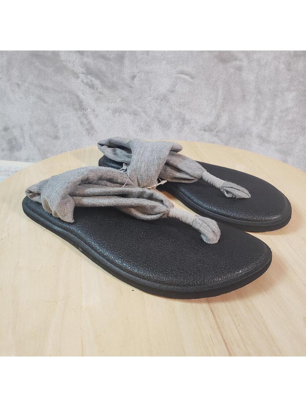 Sanuk Comfort Fabric Slingback Sandals Knot Accents Black Gray Youth